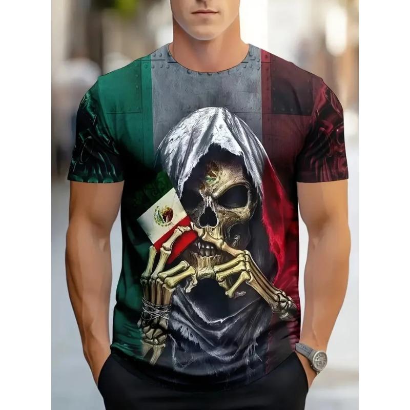 T-Shirt Men Punk Skull Digital 3D Prints Summer Casual Crew Neck Short Sleeves T-Shirt Harajuku Street Men's Clothing