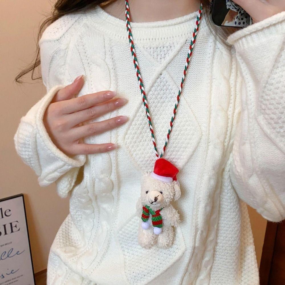 Plush Doll Christmas Necklace Lanyard Long Necklace Cute Sweater Chain Pendant  Girl