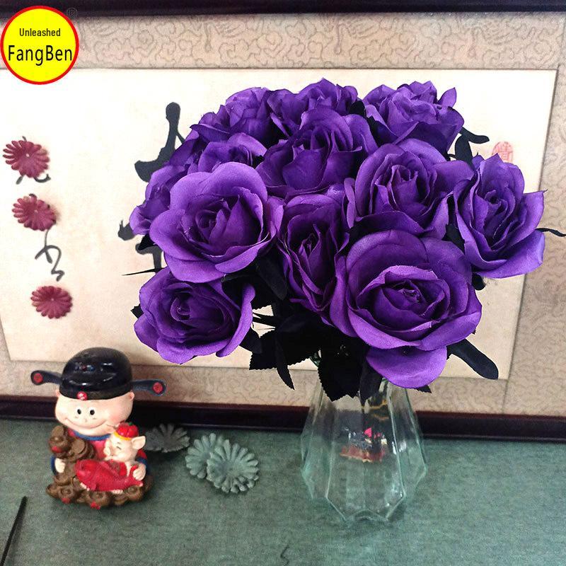 Deeply Affectionate Red Artificial Rose Black Flower, Single Stem Decorative Arrangement for Living Room or Halloween