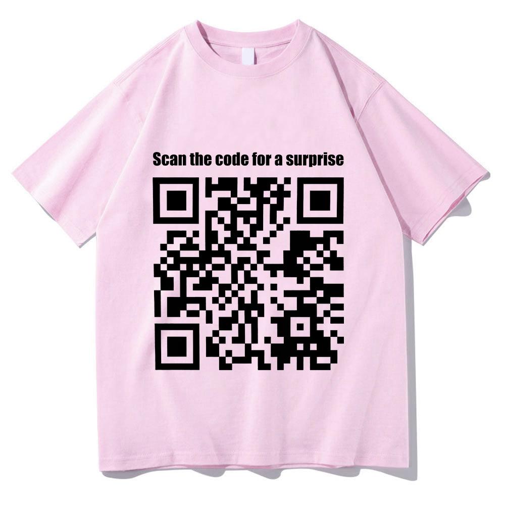 Funny QR Code T-shirts Prank Funny Cotton Tops Scan The Code for A Surprise Tees Women Men Creative Clothing Loose Tshirts Trend