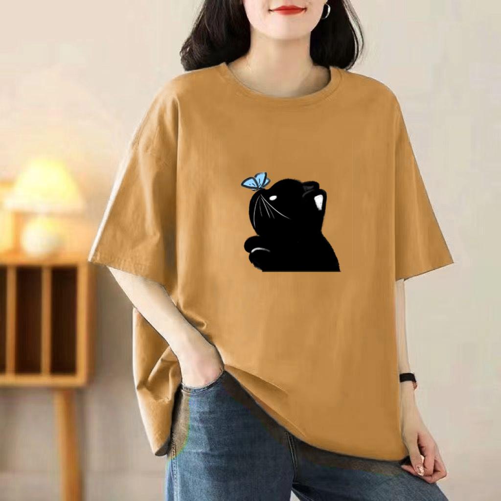 2024 New Women Cartoon Cute Tshirts Cotton Short Sleeve Print Tees O-Neck Kawaii Tops Casual