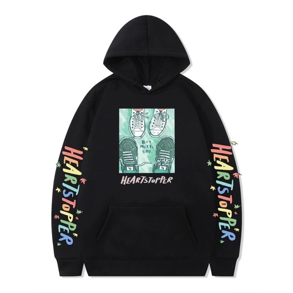 

Heartstopper Printed Women Men s Fashion Long Sleeve Hoodie Nick and Charlie Pullover Sweatshirt XS чёрный