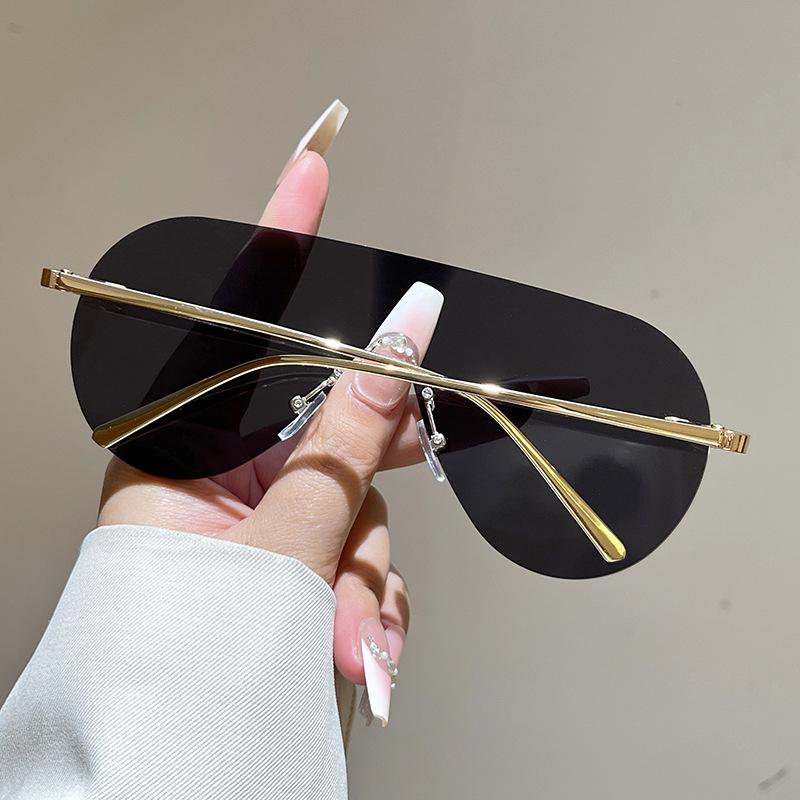 Oversized Popular Vintage Rimless Pilot Sunglasses Women For Men Luxury Brand Designer Outdoor Driving Metal Punk Sun Glasses UV
