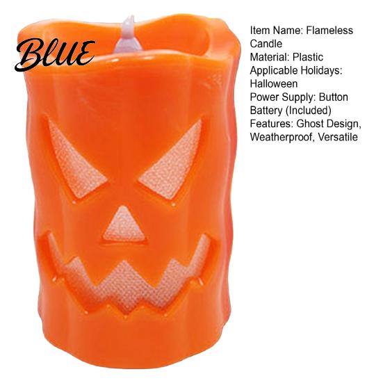 Haunted House Decoration Light Flameless Halloween Candle with LED Light Ghost Face Pumpkin Skull Design Outdoor Safe Battery Operated Indoor
