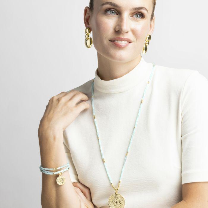 Bracelet - LUXENTER - Thyu - Cristal bleu - finition or jaune 18k - Largeur 11 mm