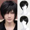 12 Inch Men Black Short Straight Side Bangs Cosplay Costume Wig Synthetic Hair High Temperture Fiber