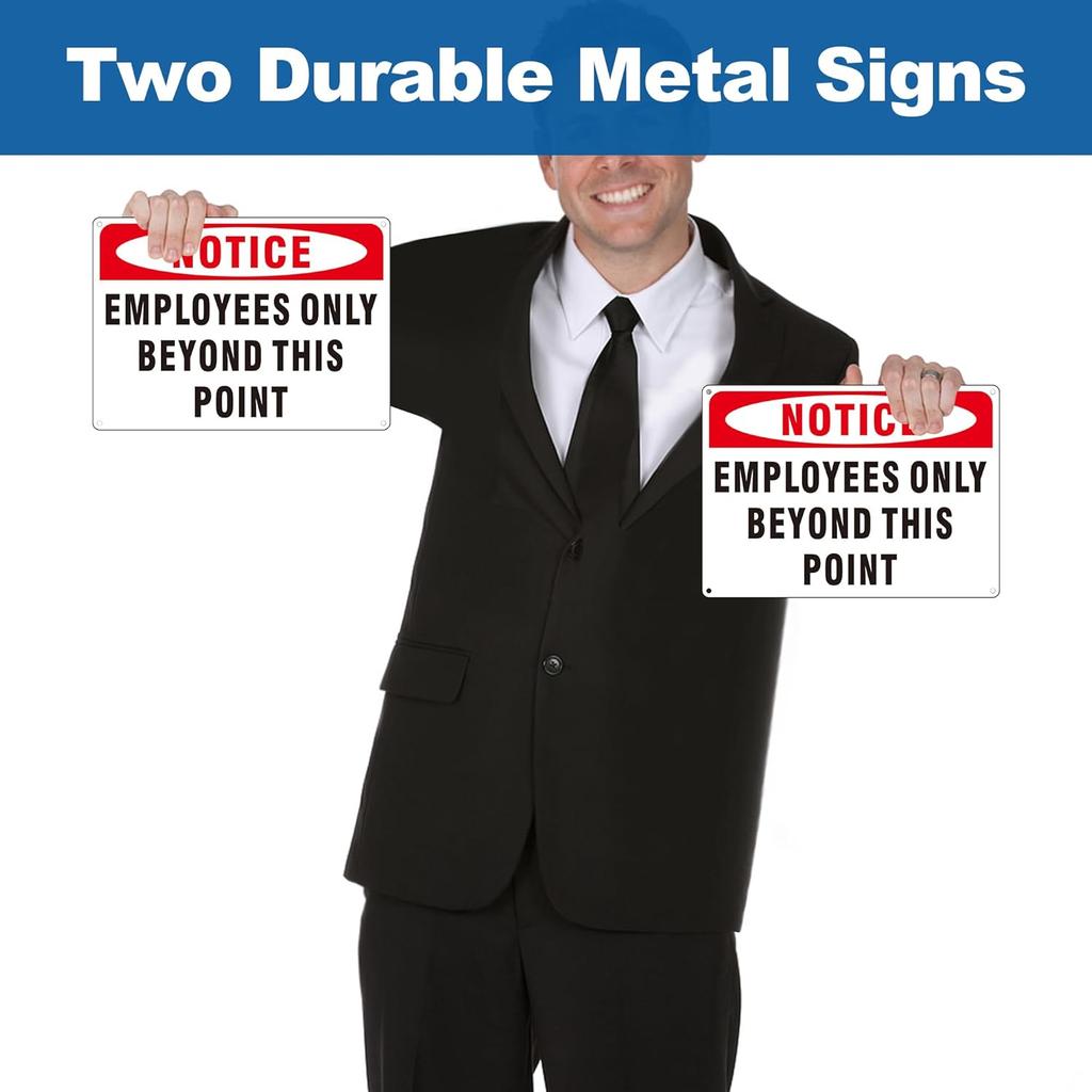 (2 Pack) Employees Only Beyond This Point Signs, Aluminum Staff Only Sign, Employees Only No Unauthorized Entry - Weatherproof Metal Signs with