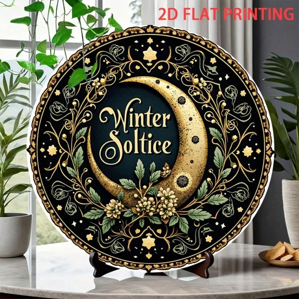 

Vintage Winter Solstice Metal Poster Dark Blue Gold for Living Room