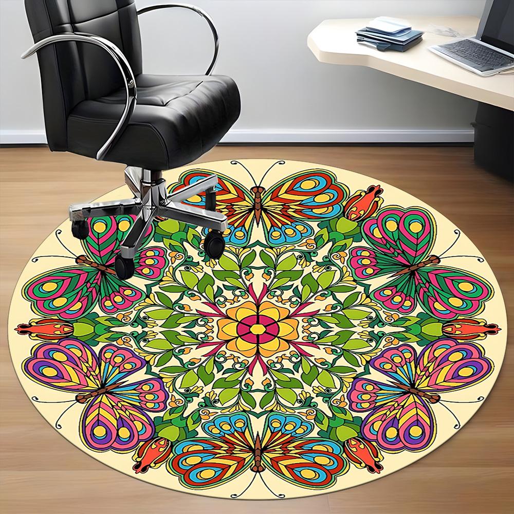 1pc Butterfly MandalaChair Carpet for Office, Indoor Non-Slip Washable Polyester Fiber Carpet, Mat For Office, Machine Washable