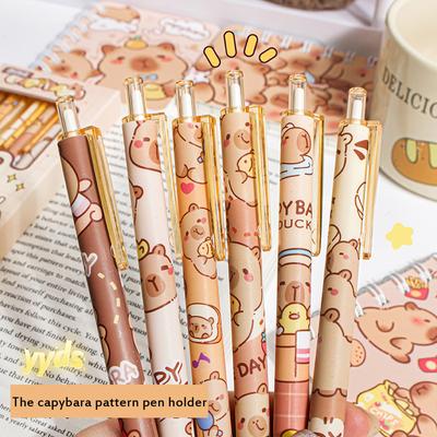 Juego de 6 bolígrafos de gel Kawaii Capybara, tinta negra, de secado rápido, bonitos bolígrafos, papelería estética, material escolar, accesorios de oficina.