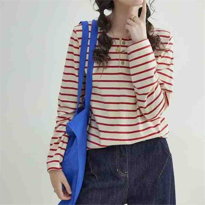 

Women s Casual French Striped T-Shirt, Autumn 2024 - Loose & Slimming Design Small