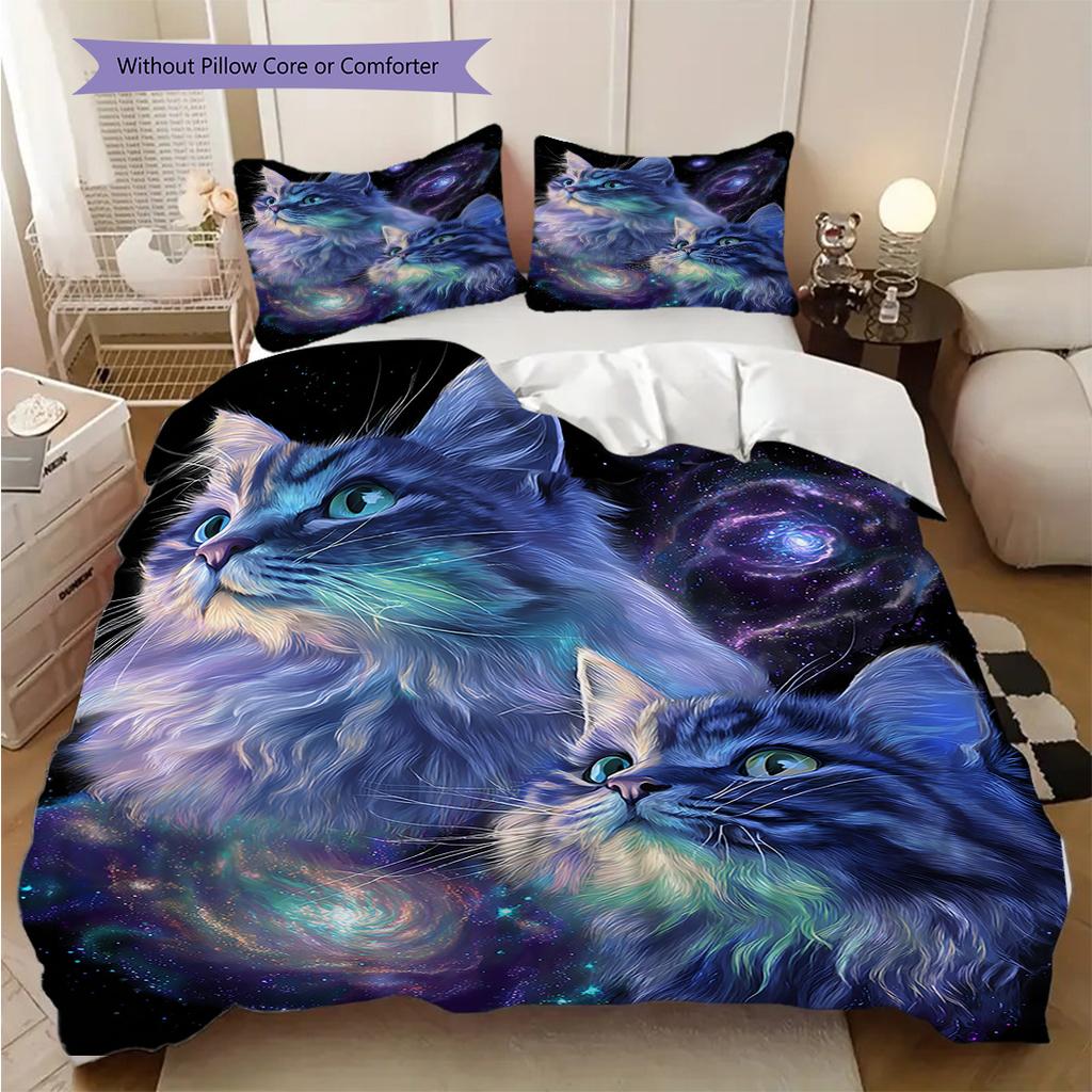 Katzenmuster Bettwäsche Steppdecke Set Bettbezug Kissenbezug Heimdekoration Geburtstagsgeschenk (1 Bettbezug + 2 Kissenbezüge, ohne Füllung)
