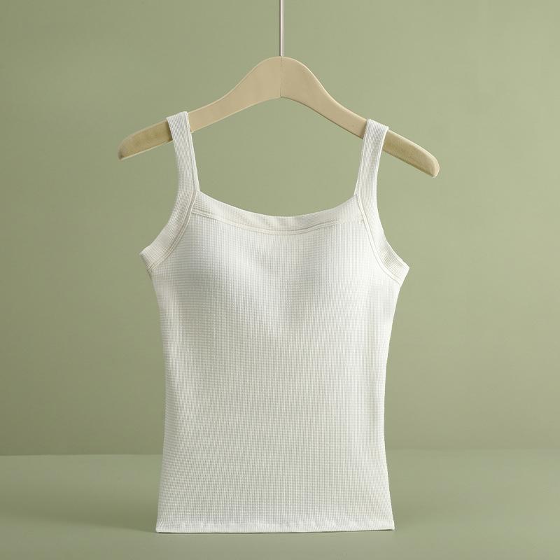 Strap Vest, Women's Interior with Chest Cushion Integrated Design Knitted Square Neck and Beautiful Back Undercover Underwear for Wearing Outside
