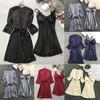 Undertøy Dame Silke Lace Robe Kjole Babydoll Nattkjole Natttøy Kimono Sett