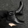 Men Boots High Quality Genuine Leather Boots Square Toe High Top Booties Black Chelsea Boots Casual Business Dress Botas