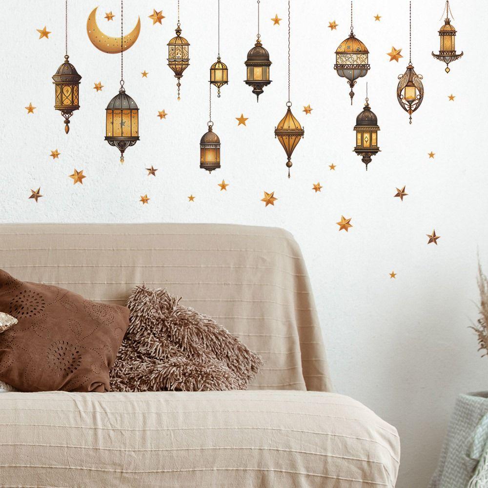 Multicolor Ramadan Kareem Decals Lantern Castle Mural Eid Mubarak Wall Stickers Home Decoration