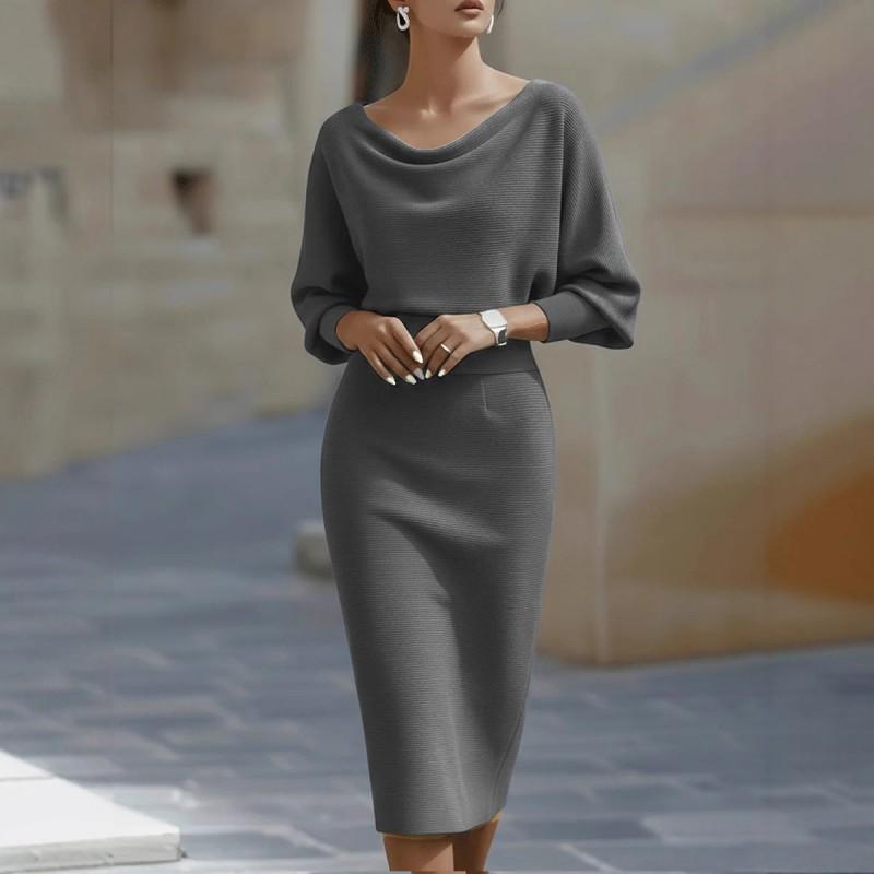 Elegant Wrap Waist Midi Dress Women Slim Fit Office Wear With Batwing Sleeves Color Block Detail