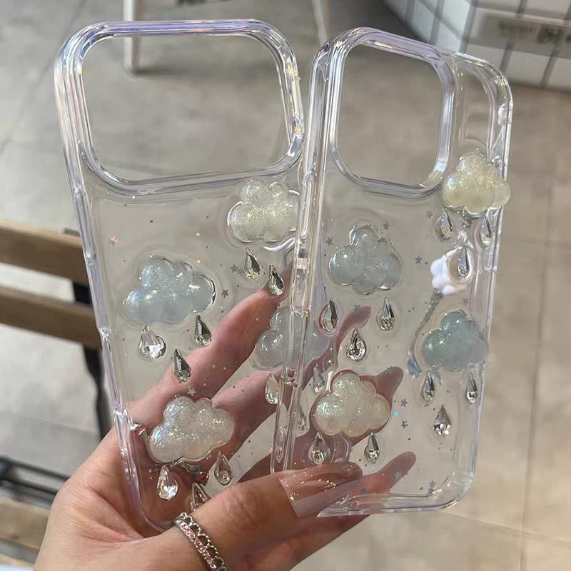 Cloud Water Drop Rhinestone Phone Case for IPhone17promax Transparent Glitter for Apple 16 Star Sequin 15