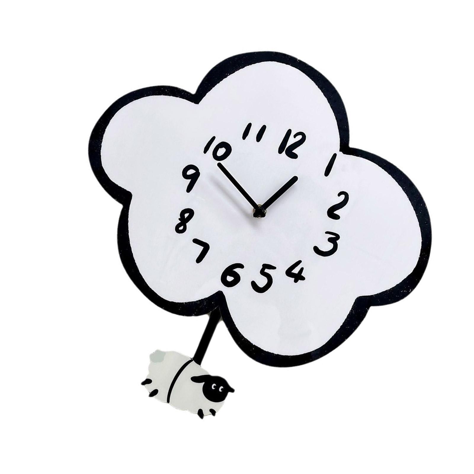 

Cartoon Cloud Sheep Mute Wall Clock with Swinging Pendulum Battery Operated for Children Bedroom Living Room Home Decors