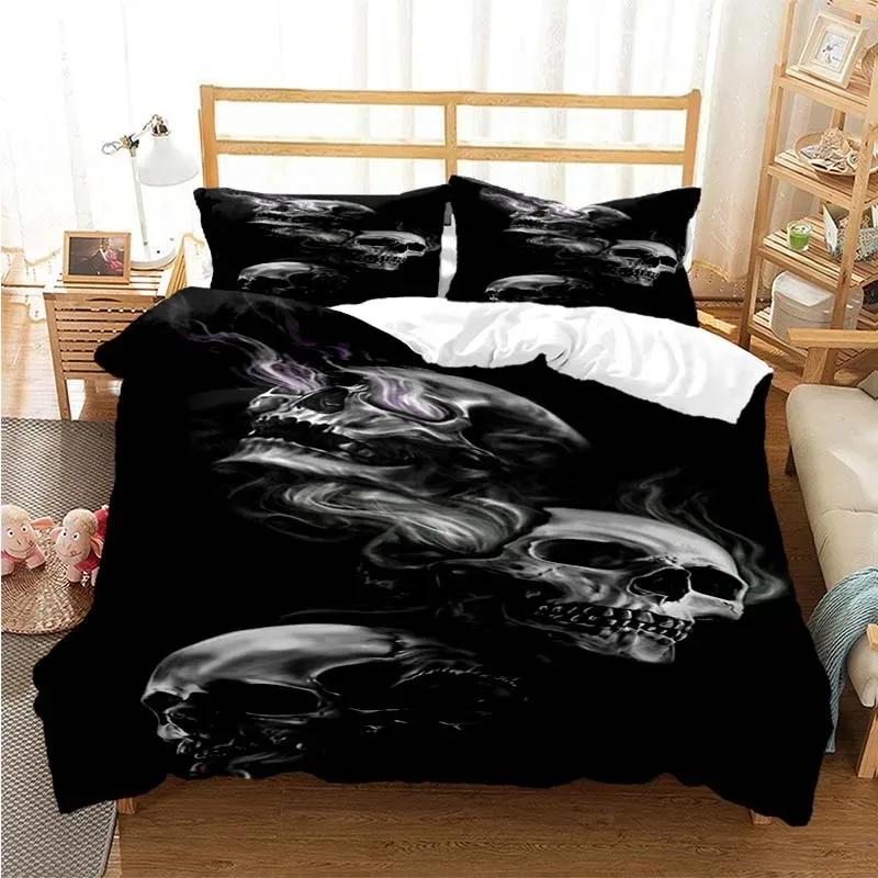 Socker Skalle Påslakanset Queen Size Blommor Skelett Sängkläder Dubbelt Sängklädesset Med Örngott King Size Skalle Täcke