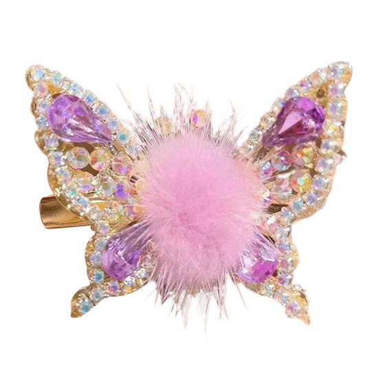 

Детские заколки для волос в форме бабочки со стразами и искусственным мехом для волос для девочек фиолетовый