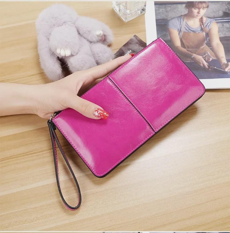 Lonny Women's Korean Style Wax Leather Long Wallet with Zipper and Buckle Large Capacity Clutch