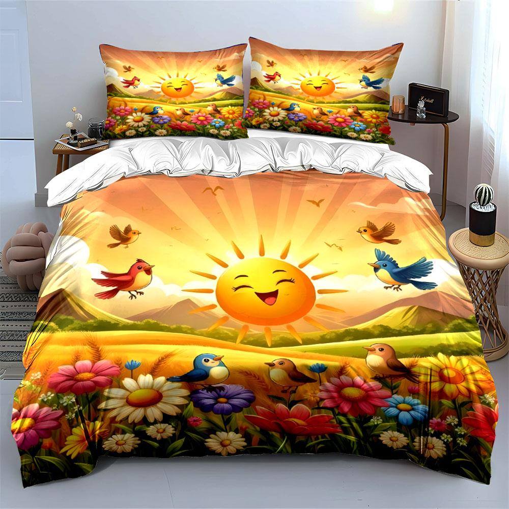 "Sunny Nature Scene With Birds" Exquisite Three-piece Bedding Set Gift for Kids and Adults