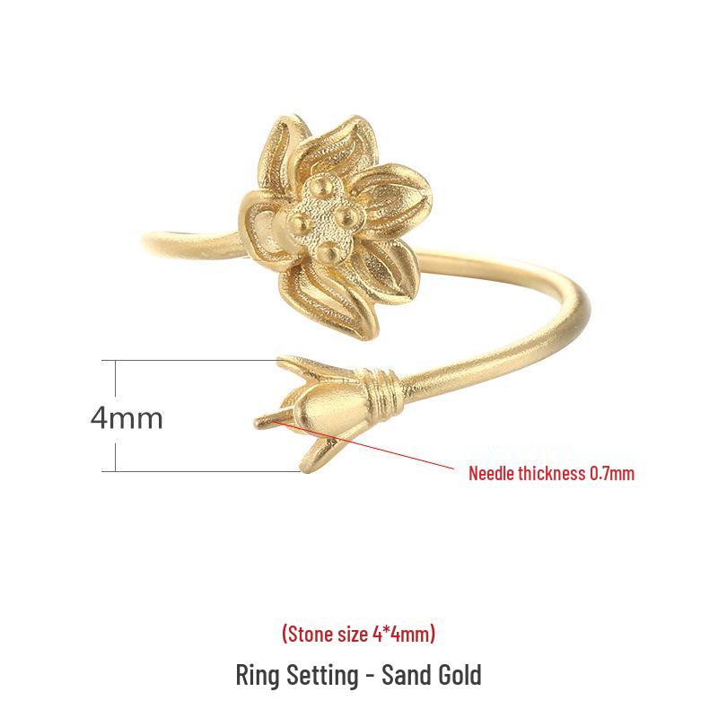 

Крепление для кольца из стерлингового серебра для DIY - Мужское и женское крепление в виде цветка лотоса магнолии с янтарем и жадеитом. 925 Silver