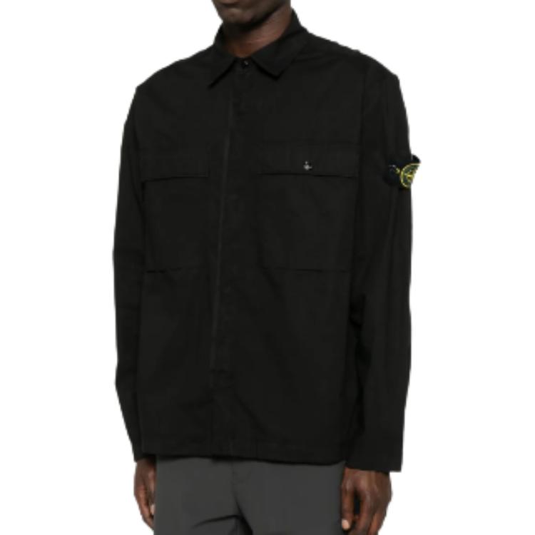 STONE ISLAND Logo Zip Collar Long Sleeve Jacket Men Jackets Black K1S1512000-12S0063-V0029