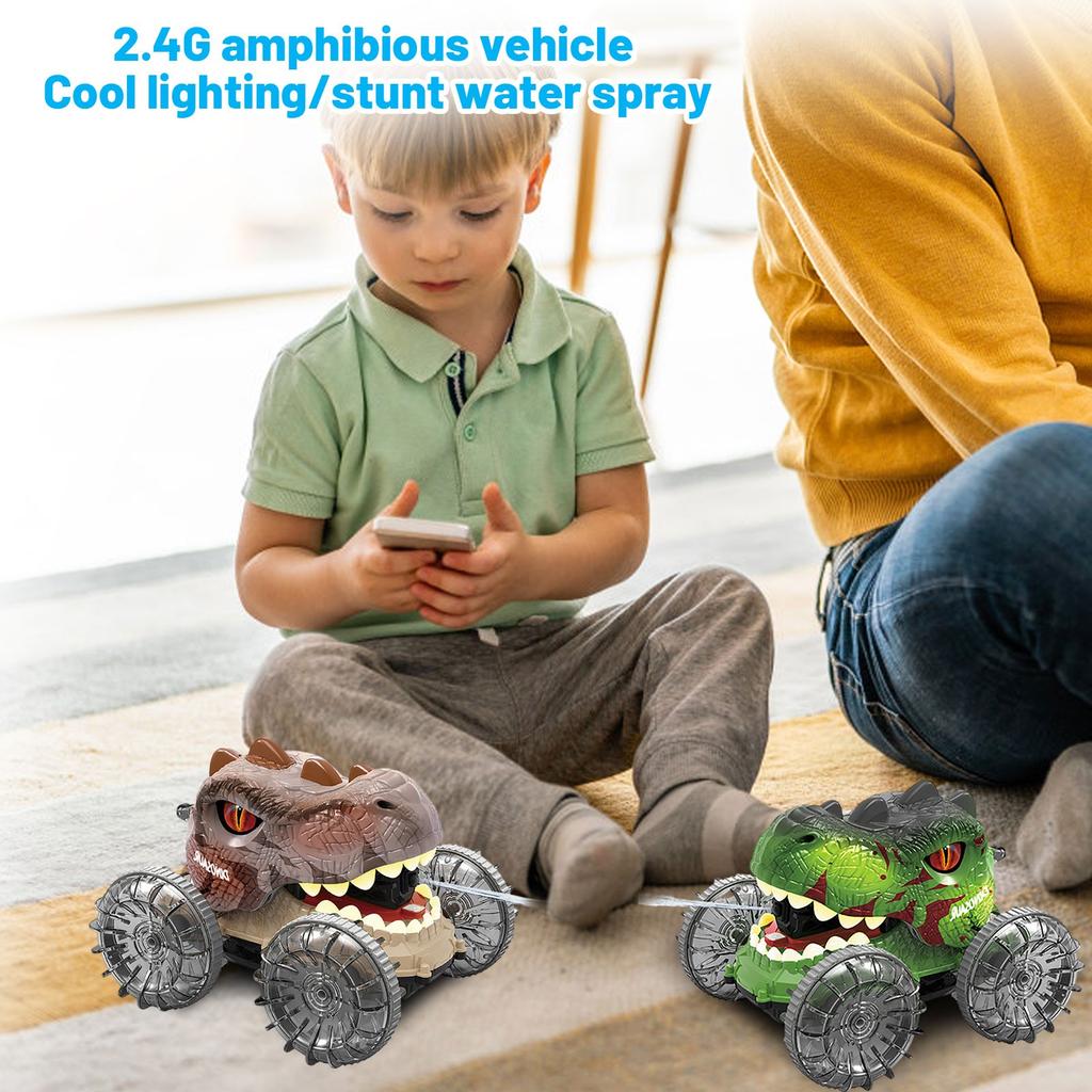 Dinosaur Water Spray Stunt Car, Remote Control Light Wheel Spinning Dancing Car Electric Toy