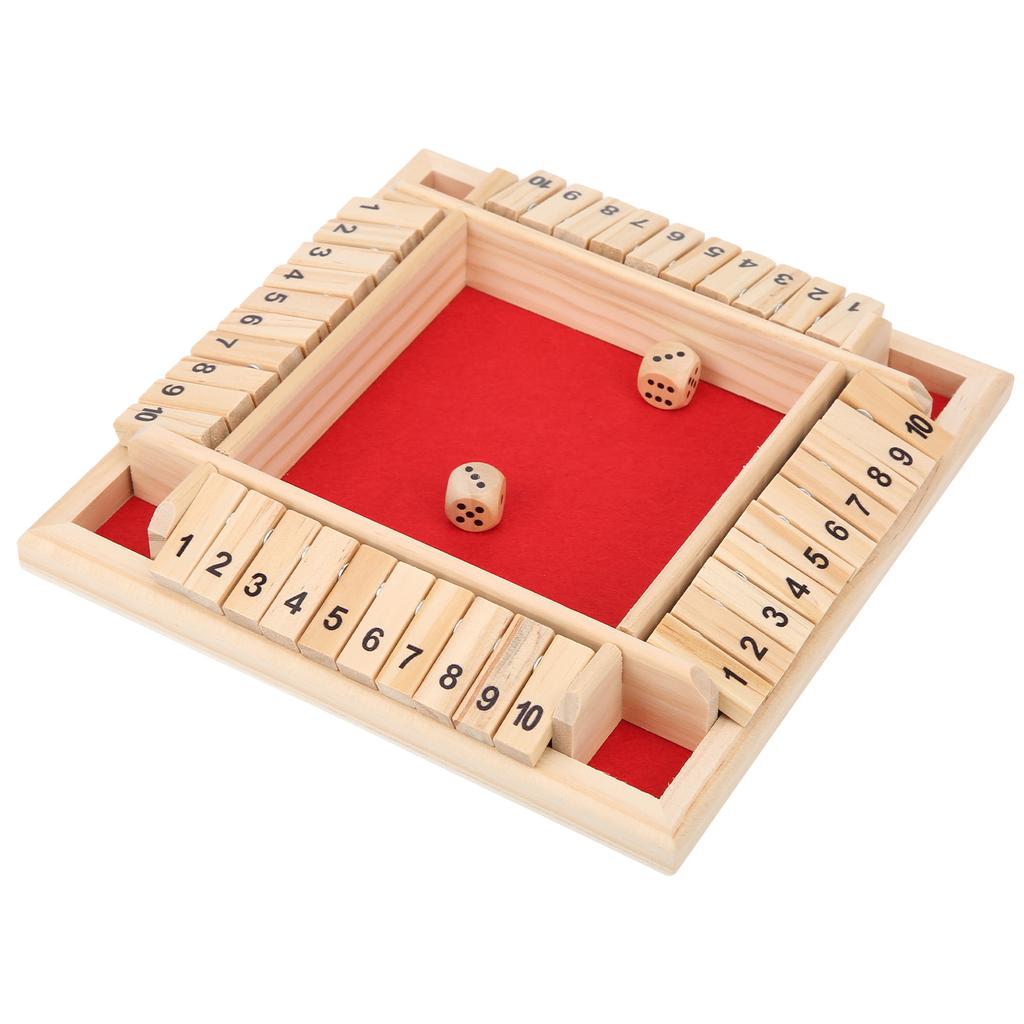 Wooden Shut the Box Dice Game 4 Sided 10 Numbers Board Tabletop Pub Game for Kids Adults