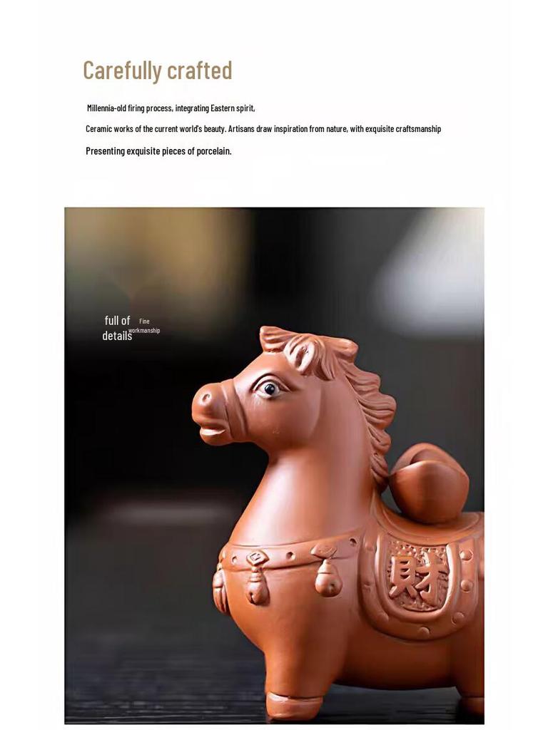 Handmade Purple Clay Zodiac Horse Tea Pet Ornament for Tea Ceremony Decoration