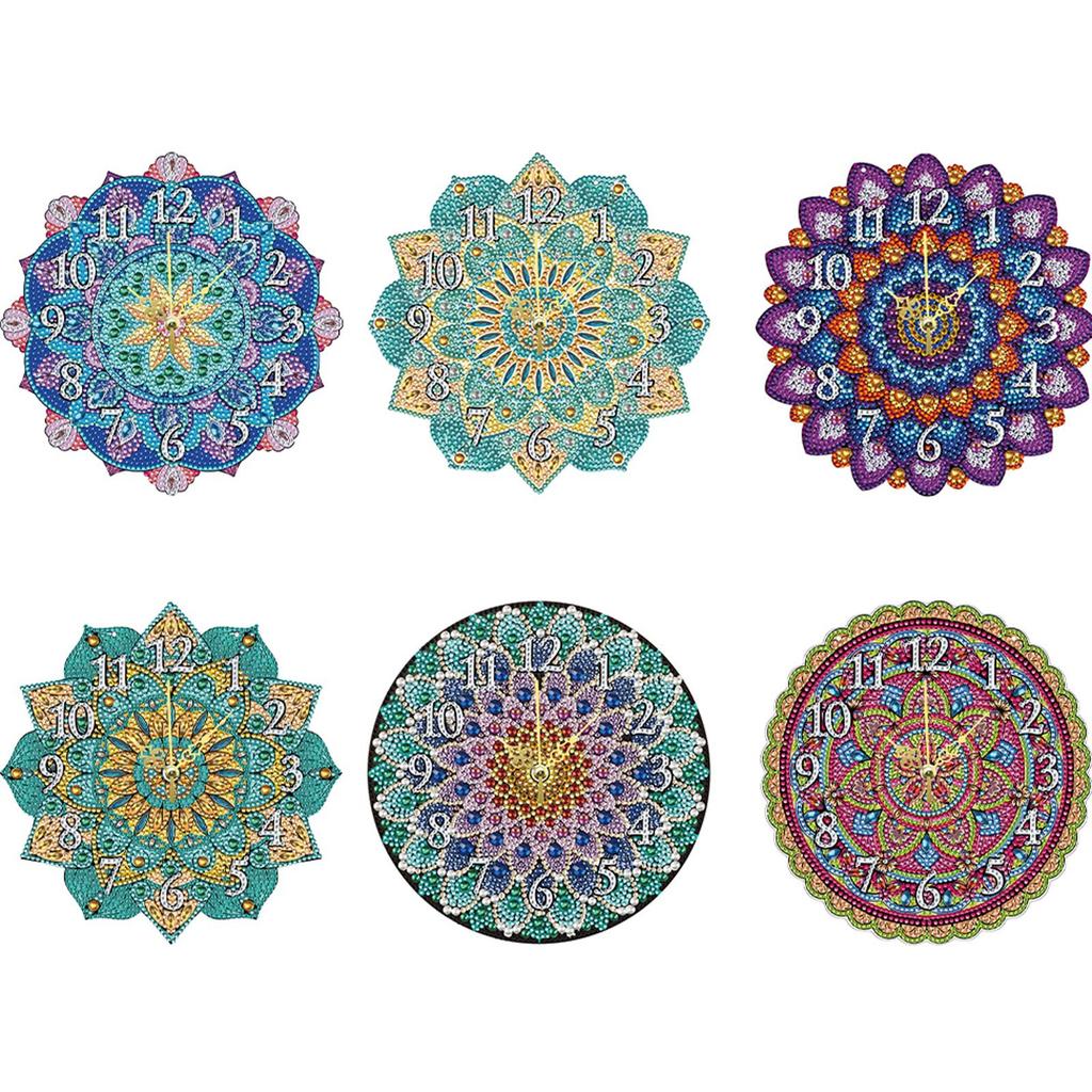2D Flat DIY Mandala Wooden Diamond Painting Ornament with Clock Function Diamond Painting Clock Pendant Home & Bedroom Decor
