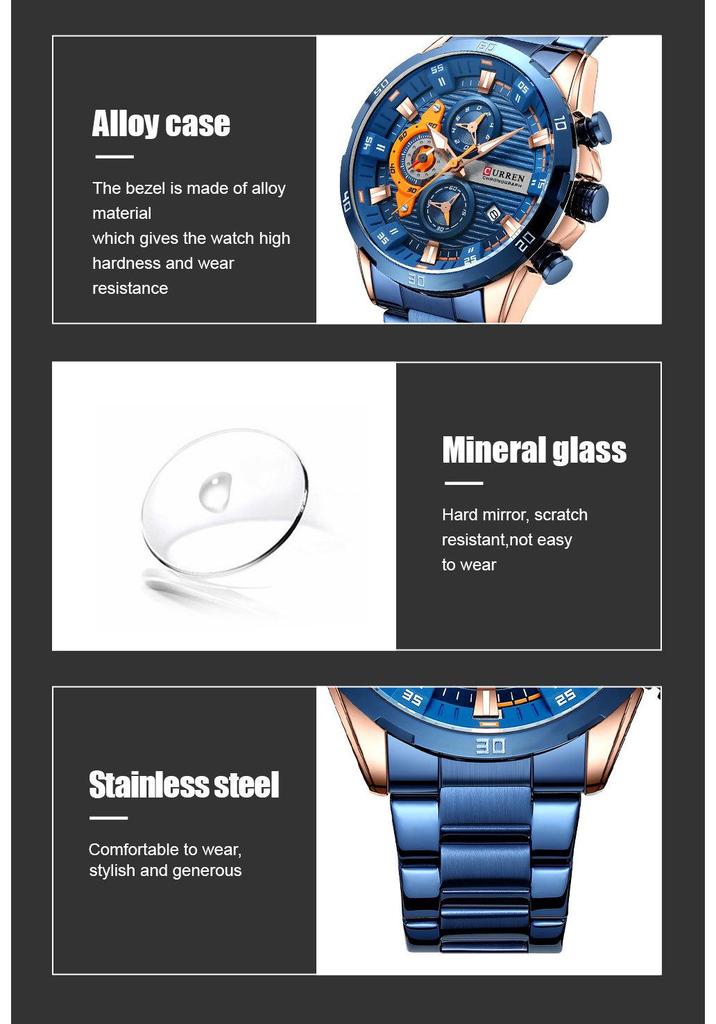 CURREN 8402 Men's Business Six-Hand Quartz Watch with Calendar and Steel Band