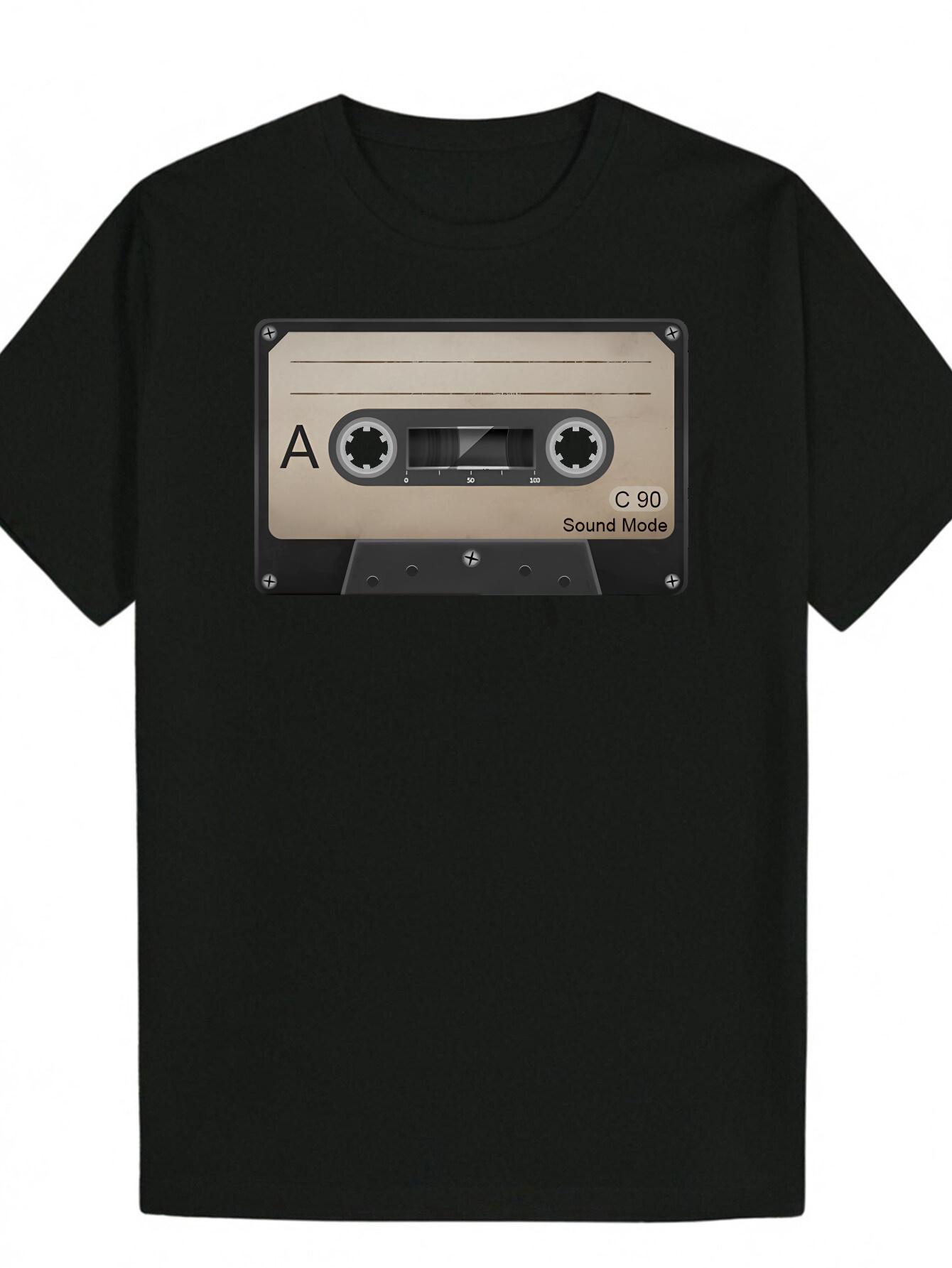

Crew Neck Polyester T-shirt with Vintage Cassette Tape Graphic Design XXXXL