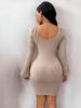 European American Women's V-Neck Lace-Up Knit Dress - Sexy Waist-Cinching Short Skirt