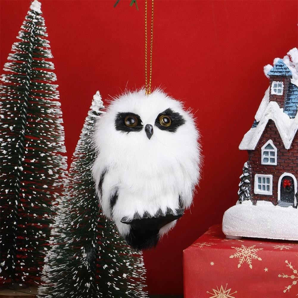 1Pc Cute Owl Mini White Black Simulation Furry Bird Ornament Decoration Adornment Simulation for Home Decor Christmas Pendant