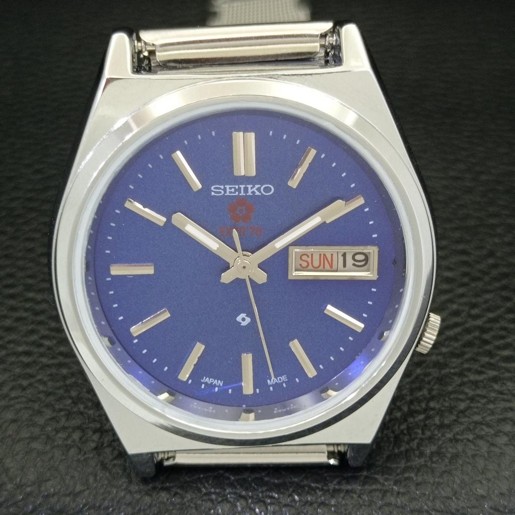 REFURBISHED VINTAGE SEIKO EXPO 70 AUTOMATIC JAPAN MENS BLUE DIAL WATCH A433571-2 R117-a433571