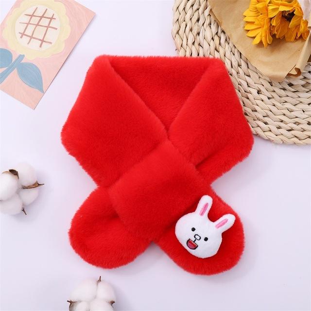 Baby Winter Warm Thicken Scarfs New Children Cute Cartoon Faux Rabbit Fur Cross Collar Scarves Boy Girl Soft Plush Scarf Gift