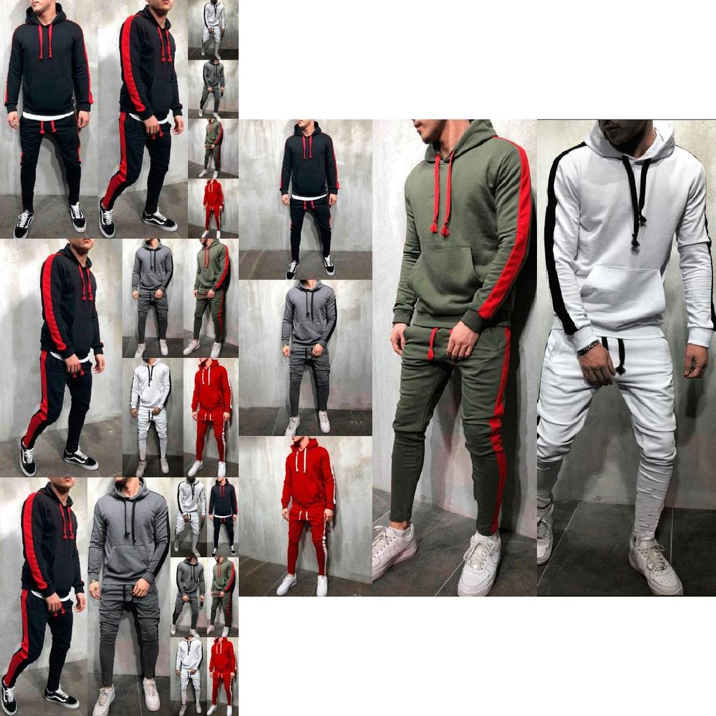 Mens Running Tracksuit Set With Hooded Jacket And Adjustable Waistline Pants For Activewear