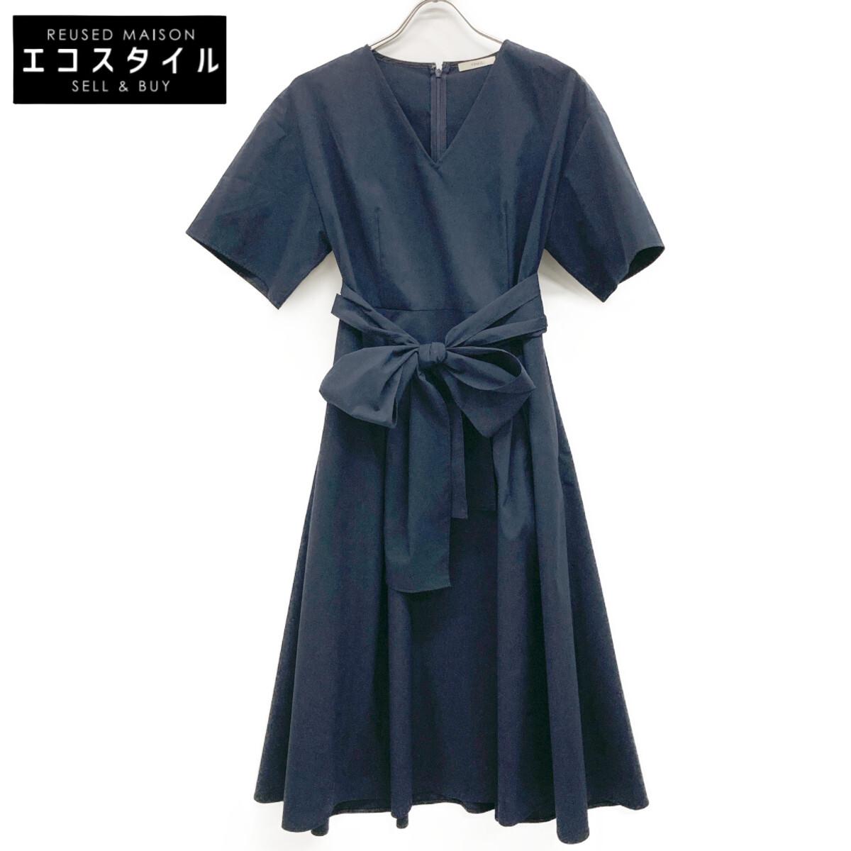 

LE PHIL 534-9140301 Waist ribbon V-neck dress 1 NavyUsed