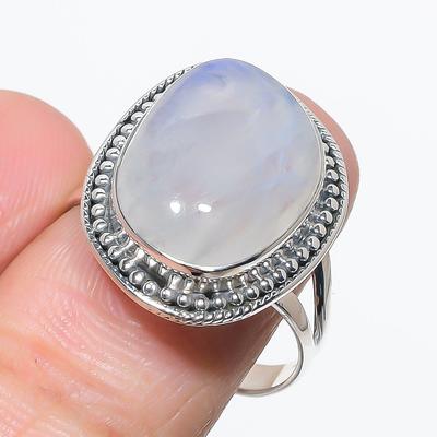 Natural Rainbow Moonstone Gemstone 925 Solid Silver Jewelry Ring Size 10 Q2d11