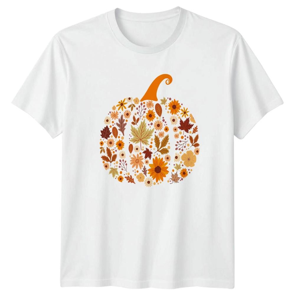 Floral Pumpkin Fall Leaves Berries TShirt Floral Pumpkin Autumn Fall Season S