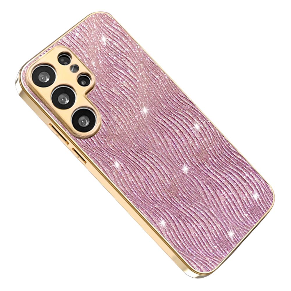 

Чохол для Samsung Galaxy S24 Ultra Гальванічне покриття Текстура Хвилі PU+TPU+PC Задня Кришка Телефону Pink