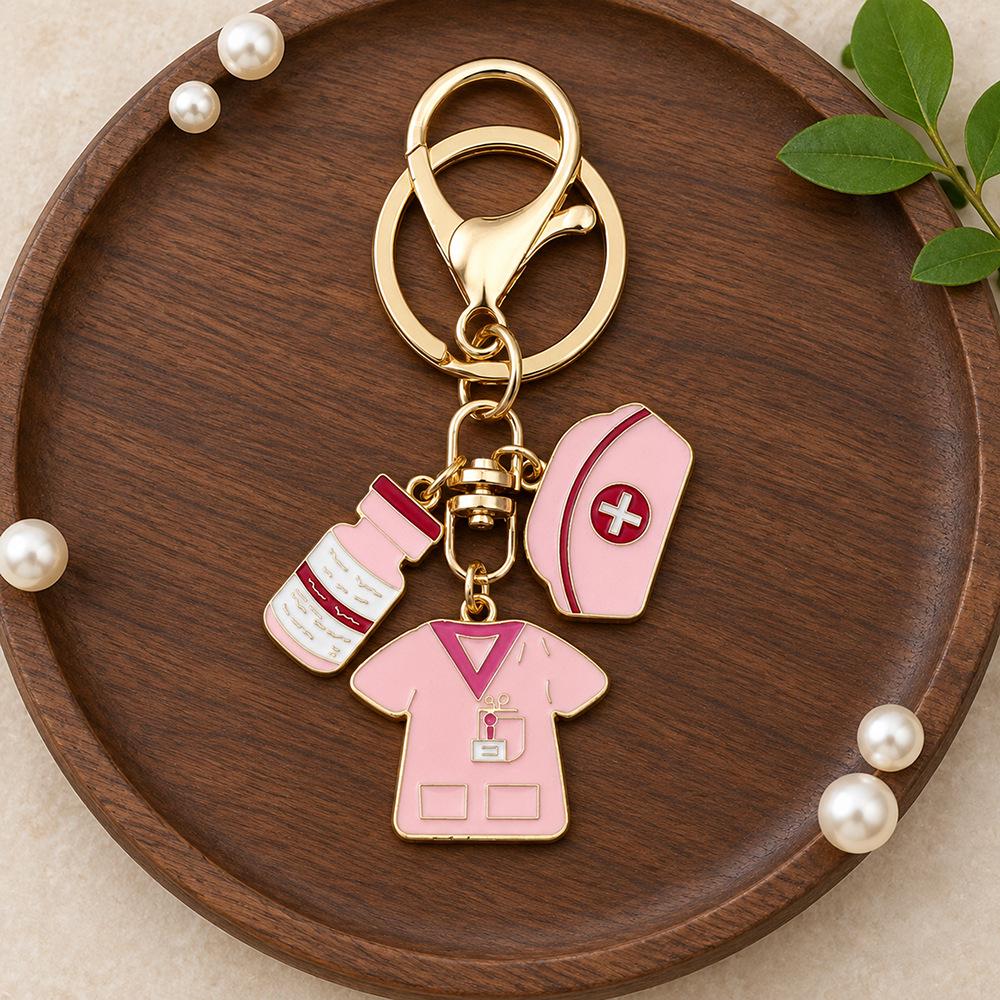 Heart-shaped Syringe Stethoscope Keychain with Nurse Cap Pendant Ornament