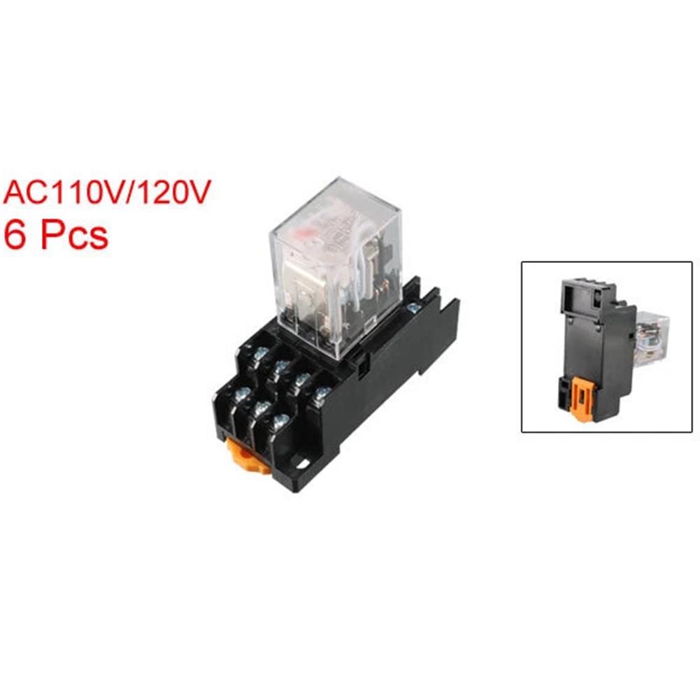AC 110V/120V Coil 4PDT Relay Pack 6pcs with Socket 35mm DIN Rail Mount for Automation Control and Power Switching 14 Pin