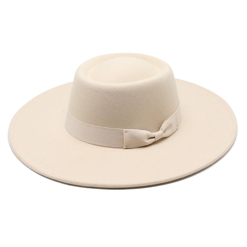 New simple solid color wool.cm brim men's and women's autumn and winter warm outdoor oval ring top hat