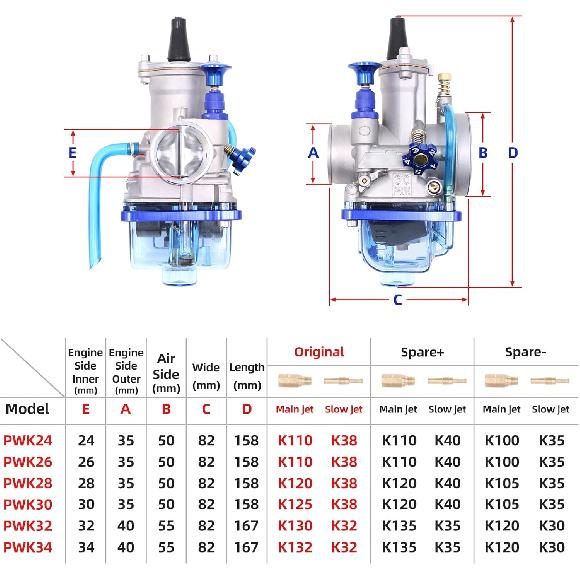 PWK 21Mm Carburetor, Universal Mortorcycle Racing With Blue Float Bowl Horn Cup Intake Manifold Fit For 2T 4T Engine Scooter Motorcycle ATV Quad Pit