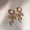 Fashion Korean Copper Color Bowknot Hoop Earrings for Women Egirl Simple Metal Long Bow Pendant Earrings Aesthetic Y2K Zircon