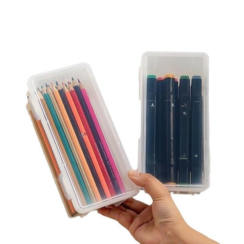 4PCS  Pencil Case Box Transparent Plastic Pencil Box For Students Without Printing Case Supplies Pencil Sundries Storage Box